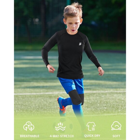 ⚡Boys Compression Shirt Youth Long Sleeve Quick Dry Athletic Base Layer Sports - Picture 6 of 8